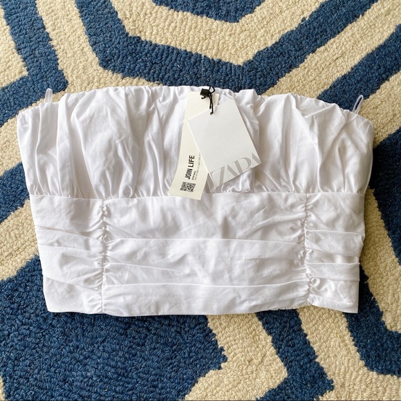 🐚 ZARA WHITE COTTON BLEND STRAPLESS CROP TOP! - Picture 6 of 9